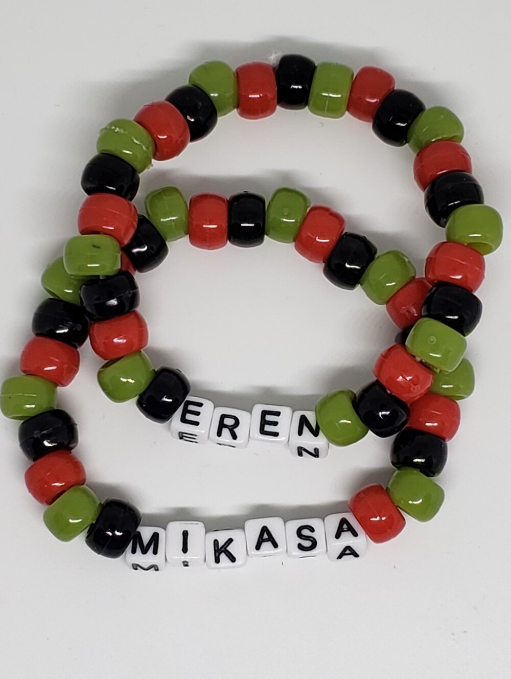 Handmade Beaded Attack On Titan Eren Mikasa Kandi Bracelet Set